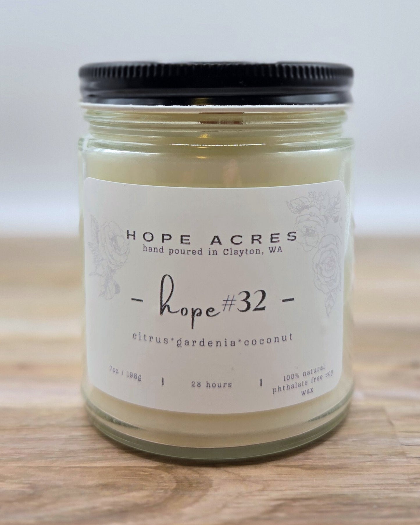 hope #32 citrus*gardenia*coconut 7oz Soy Candle - Clear