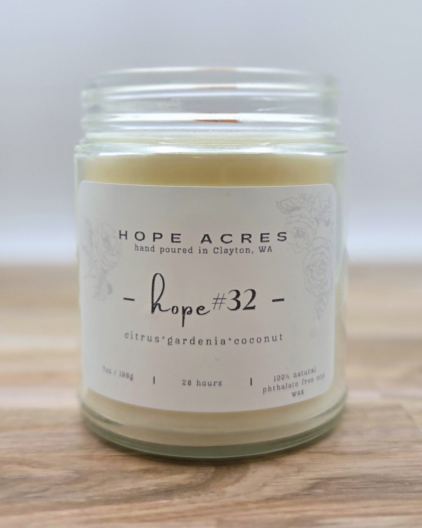 hope #32 citrus*gardenia*coconut 7oz Soy Candle - Clear