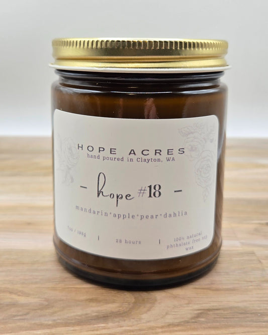 hope #18 mandarine*apple*pear*dhalia 7oz Soy Candle - Amber