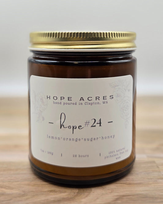 hope #24 lemon*orange*sugar*honey 7oz Soy Candle - Amber
