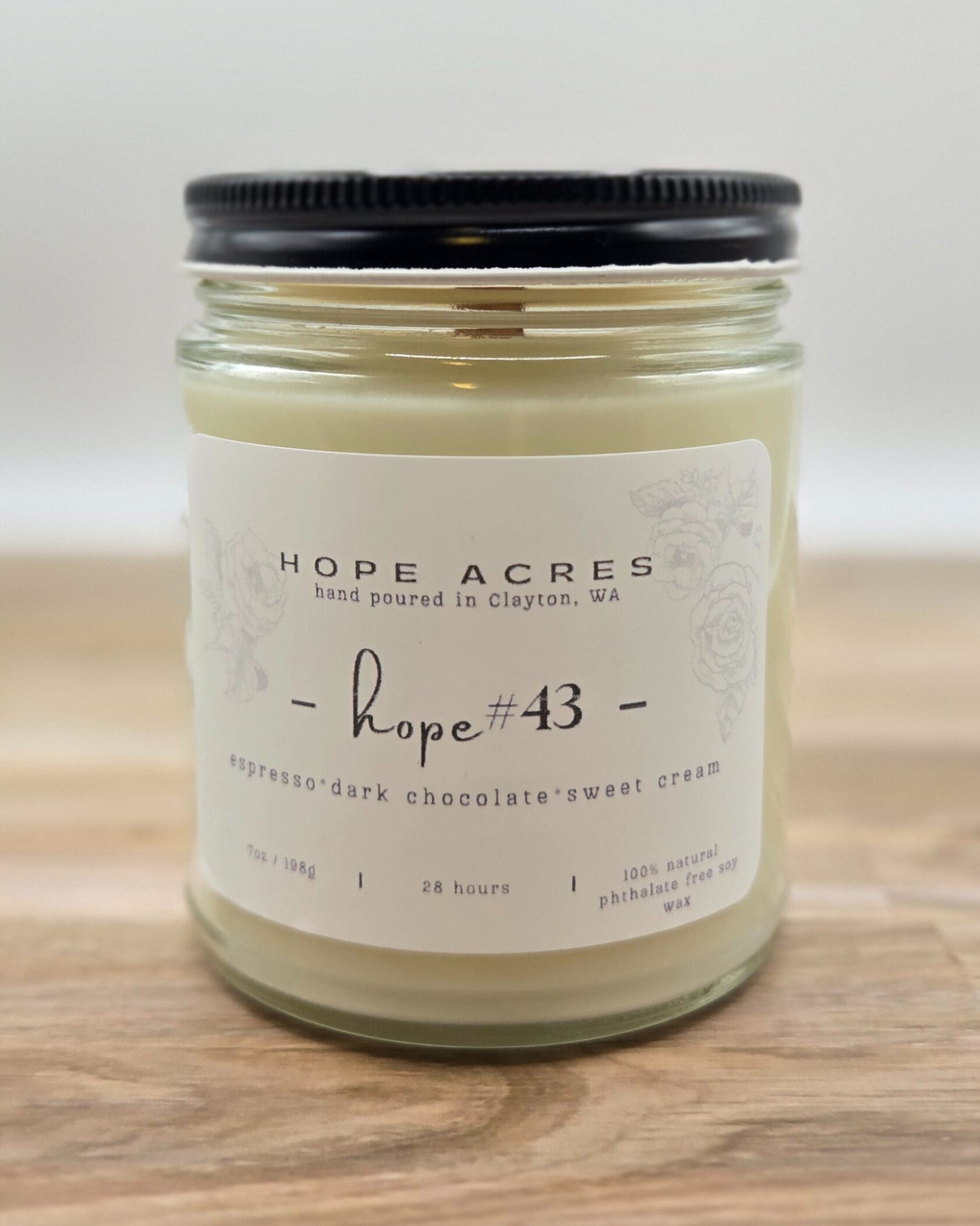 hope #43 espresso*dark chocolate*sweet cream 7oz Soy Candle - Clear
